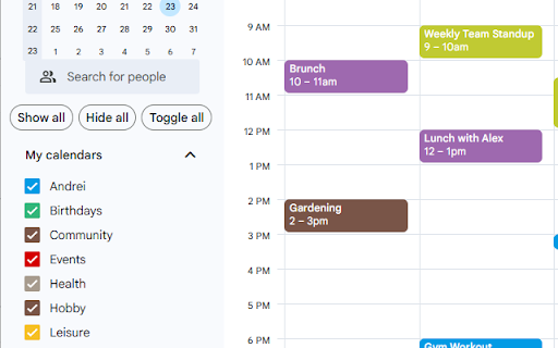 Show and Hide all calendars buttons for Google Calendar™ :: Quickly show, hide, or toggle all calendars in Google Calendar.