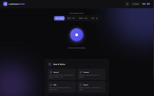 LoomLess Studio :: Privacy-First Screen Recording Studio