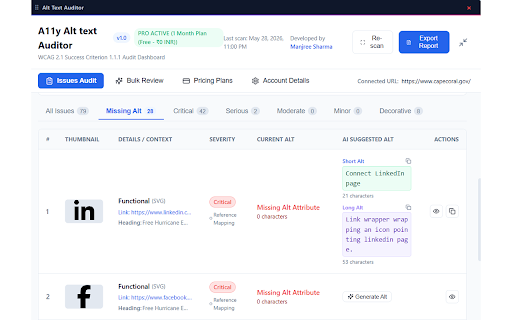 A11y Alt text Auditor :: Analyze, audit, and generate WCAG 2.1 compliance reports for web images with accessibility tools.