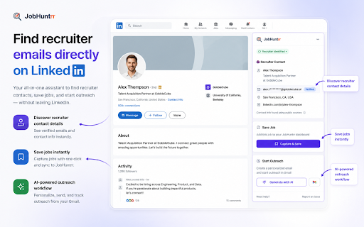 JobHuntrr - LinkedIn Job Outreach Assistant :: Save LinkedIn jobs and send outreach emails directly from LinkedIn