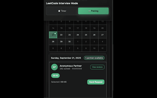 LeetCode Interview Mode :: Transform LeetCode into your complete interview practice environment with pairing, timers and test case management