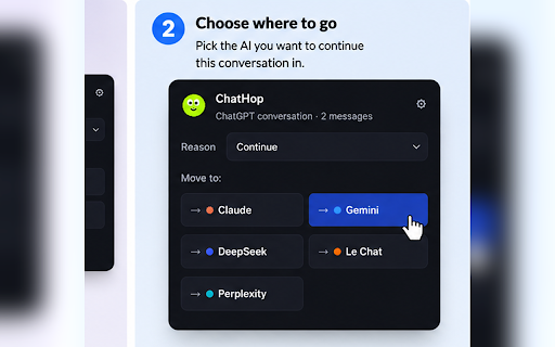 ChatHop :: Move AI chat context between leading AI assistants — without re-explaining from scratch.