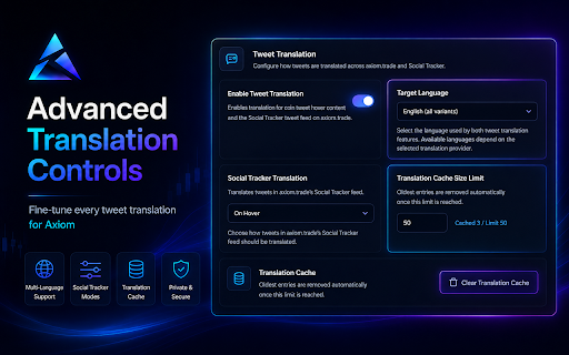 Advanced Tweet Translator for Axiom — Translate Tweets, Trade Smarter :: Instant tweet translator for axiom.trade. 100+ languages. Hover-based. Built for Solana crypto & meme coin traders.