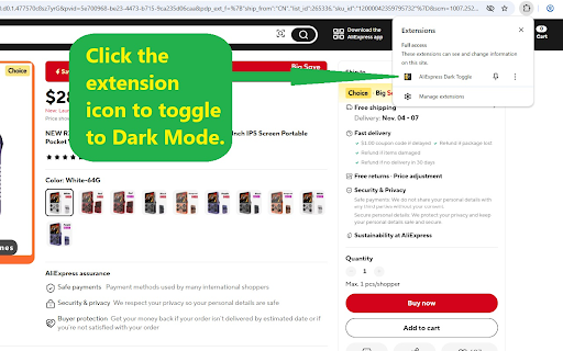 AliExpress Dark Toggle :: Quickly switch AliExpress to dark mode