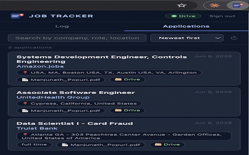 Job Tracker - Save to Google Drive :: Save job applications to Google Drive in one click. Auto-extracts job details from any job posting page.