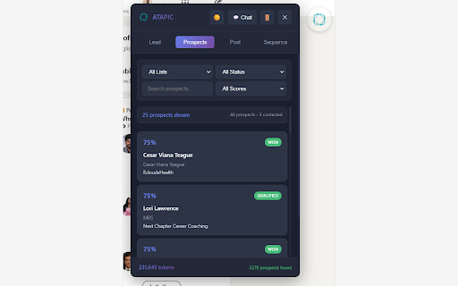 ATAPIC Companion :: Enroll LinkedIn leads in sequences, capture profiles, surface AI insights, and chat with Tapi from a browser side panel.