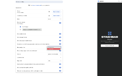 Stashbar :: A persistent sidebar for bookmarks with stashes, groups, links, and smart tab hibernation.