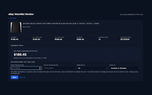 Who Watches the Watchlist — Watchlist Monitor for eBay :: Track price history for eBay watchlist items with alerts when prices change. Price data stays on your device; usage counts only.