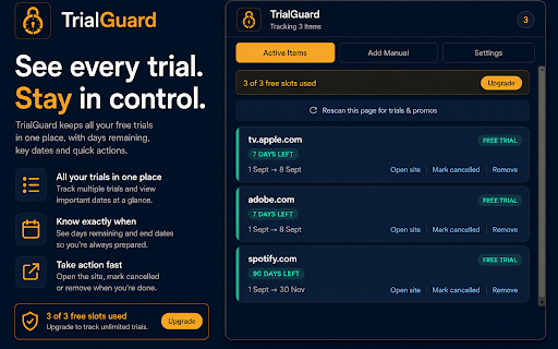 TrialGuard - Free Trial Detector & Cancellation Reminders :: Detect free trials before you forget them. Get local reminders before they turn into unwanted charges.