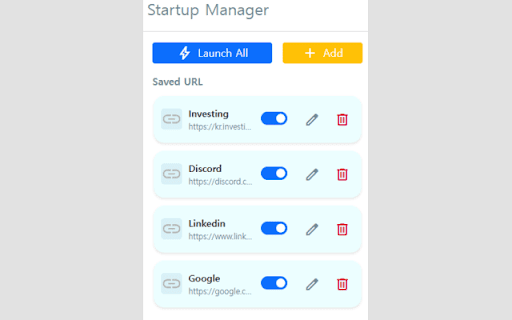 Startup Manager :: Automatically opens your preset URLs with a single click