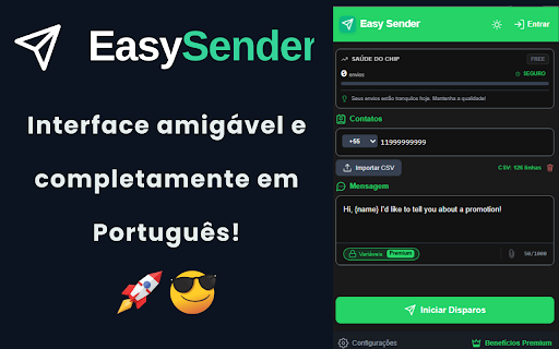 EasySender: Disparo em Massa e Automação WhatsApp :: Envie mensagens em massa no WhatsApp com segurança. Importe Excel/CSV, envie fotos e personalize com nomes. CRM simples e anti-ban.