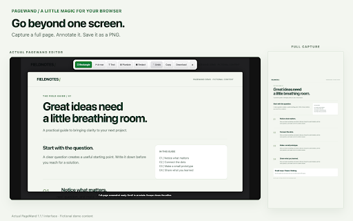 PageWand — Screenshot & Page Editor :: Capture full-page screenshots, remove unwanted elements, edit webpage text, and annotate or redact screenshots.