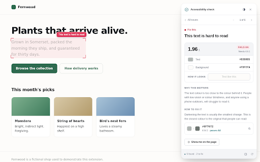 Live Accessibility Overlay :: Find accessibility problems on any page, in plain language: contrast, headings, alt text and keyboard order. Checked locally.