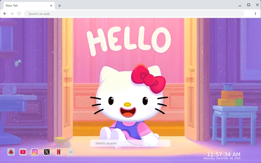 Cute Hello Kitty Sitting Room Live Wallpaper :: Bring Hello Kitty’s cozy pastel room to your Chrome new tab with a cute live wallpaper and shortcuts.