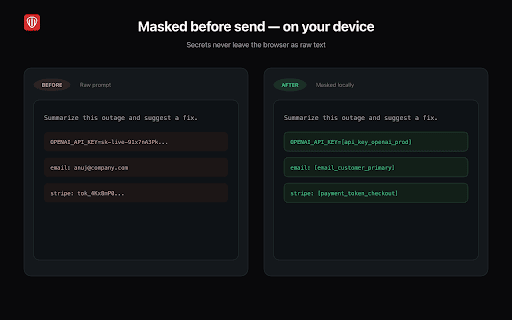 OmniShield - AI Privacy :: Mask API keys, passwords, and personal data in AI chats before they leave your browser. Runs 100% on-device.