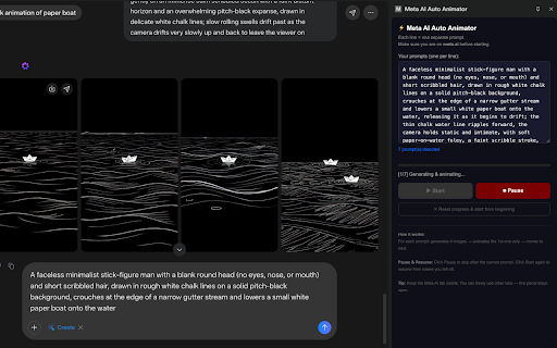 Meta AI Auto Animator :: Automates Meta AI: generates images, animates them, then auto-downloads every video. Each line = one prompt.