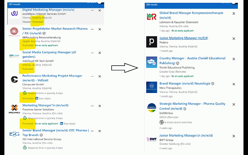 LinkedIn Job Cleaner :: Hide promoted jobs, filter early applicant listings, and track your job-cleaning achievements on LinkedIn.