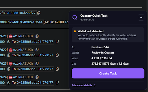 Quasarr Quick Task :: Creates Quasarr Quick Tasks from EVM explorers and OpenSea collections.