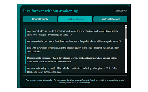 Live forever without awakening :: A extension offering 100 mindfulness quotes categorized into Original Insights