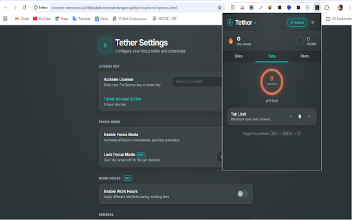Tether :: Stay grounded online. Block distracting sites, limit tabs, and track your focus.