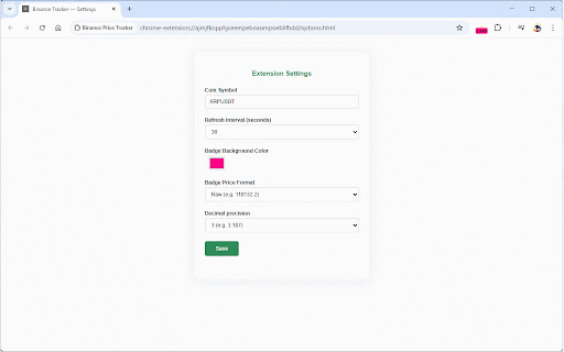Crypto Price Tracker for Binance :: Live Binance coin prices and alerts, custom badge, and interval settings—directly in your browser toolbar.