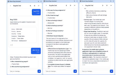 Bizom Bug Assistant :: AI-powered bug management with PR status display, chat support, and intelligent bug fix templates.