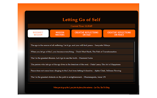 Letting Go of Self :: A extension offering 100 mindfulness quotes categorized into Buddhist Wisdom, Modern Masters