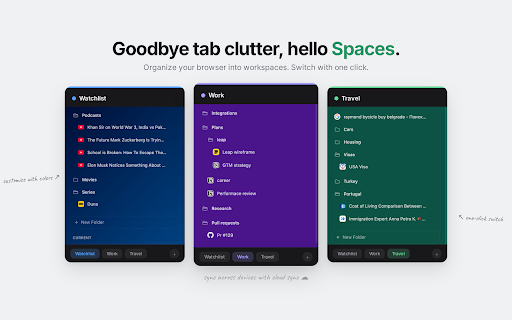 Leap — Sidebar Tabs & Spaces for Chrome :: Vertical tab manager with workspaces, AI tab organizer, drag & drop folders, cloud sync.