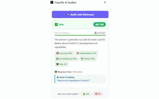 CasesFly AI Auditor :: Stop AI Hallucinations with CasesFly AI Auditor.
CasesFly AI Auditor is the essential companion for businesses and individuals…