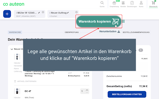 Carta :: Kopiert Warenkörbe zu easyWerstkatt