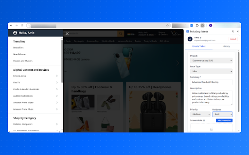 InstaLog Issues :: The fastest way to create Jira issues. Capture bugs, tasks, and stories with screenshots from any webpage.