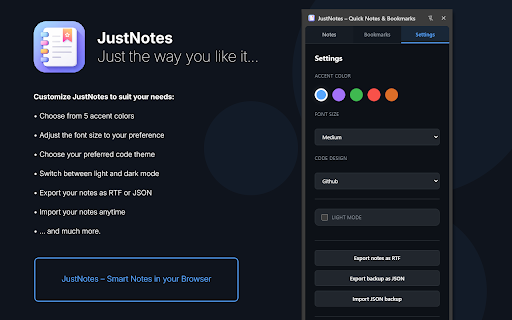 JustNotes – Notizen & Lesezeichen :: Notizen, Lesezeichen & Einstellungen – sauber, dunkel & schnell.