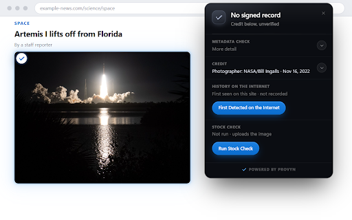Provyn – Reverse Image Search, Fake Photo & Misinformation Fact-Checks :: Don't be fooled by misinformation. Hover any picture to see who took it, when, and any fact-checks, even of photos in screenshots.