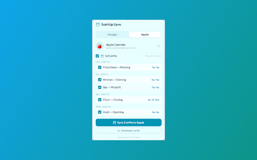 SubItUp Sync :: Sync your SubItUp shifts to Google Calendar or Apple Calendar with one click.