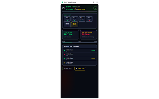 Shift Time Tracker :: Calculate total IN time from attendance data and time left for 8-hour shift