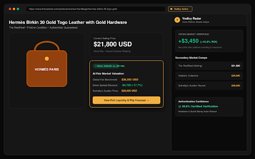 Vodicy Luxury Radar - Deal Sniffer :: Real-time fair market valuation, deal scoring, and arbitrage radar for luxury watch and designer handbag marketplaces.
