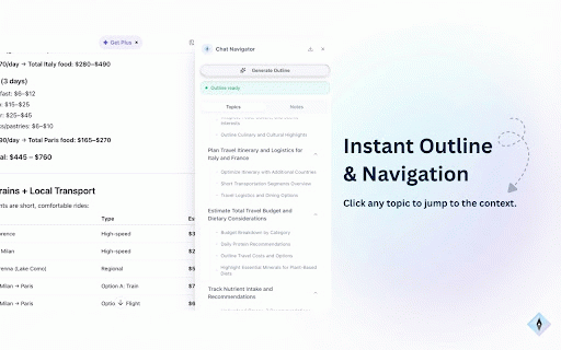 Chat Navigator :: Summarize chat conversations into a navigable outline with notes and exports.