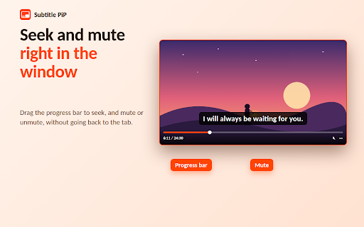 Subtitle PiP – Captions in Picture-in-Picture :: Show video subtitles inside Picture-in-Picture, even on players that draw captions on the page. Includes seek and volume controls.