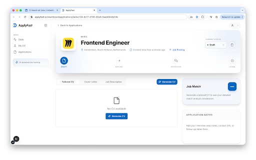 ApplyFast :: Tailor your CV to match job descriptions using AI. Apply fast and get hired faster with optimized resumes.