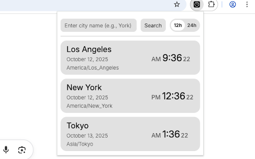World Clocks :: Displays current time for selected cities with timezone support