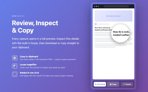 Pure Screenshot | FullPage :: Capture full-page, partial, or visible-area screenshots with zero permission warnings. No tracking, no bloat.