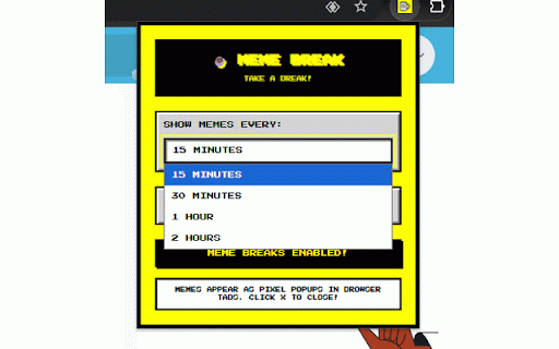 Meme Break :: Get fun meme popups at set intervals to take quick breaks while browsing. Stay entertained and refreshed!