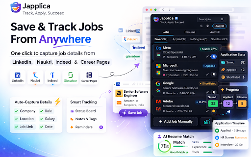 Japplica – AI Job Application Assistant :: Track jobs, check resume match scores, and autofill career pages with AI.