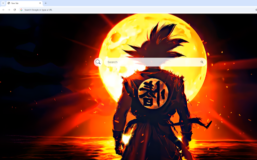 Ocean Glow with Goku Live Wallpaper :: Goku facing the sun with a glowing ocean backdrop and a dark ocean horizon, exuding power and serenity.