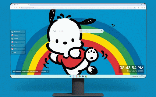 Pochacco Rainbow Live Wallpaper :: Adorable Pochacco with colorful rainbow backdrop in classic Sanrio kawaii style design.