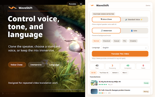 WaveShift – AI Video Translator :: One-click AI translation for YouTube and Bilibili videos