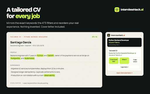 InterviewHack — AI Interview Copilot & Job Autofill :: Live interview copilot + job application autofill: real-time cues from your resume and prep, and a tailored CV per job. Free.