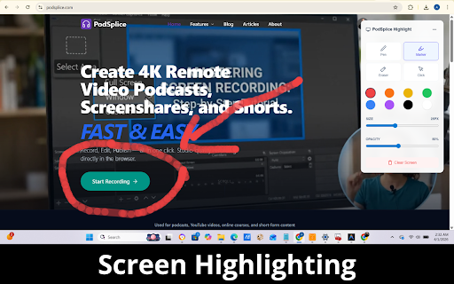 Podsplice Highlight :: Draw, highlight, and guide attention while recording your screen with Podsplice.