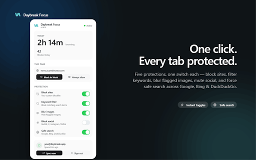 Daybreak Focus :: Block distracting sites, set screen-time limits, and stay focused. Private by design with end-to-end encrypted sync.