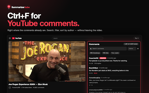 YouTube Comment Search — find any comment, filter and sort :: Search YouTube comments by text or author, filter by timestamps, links or creator, and jump to the moment. Free.